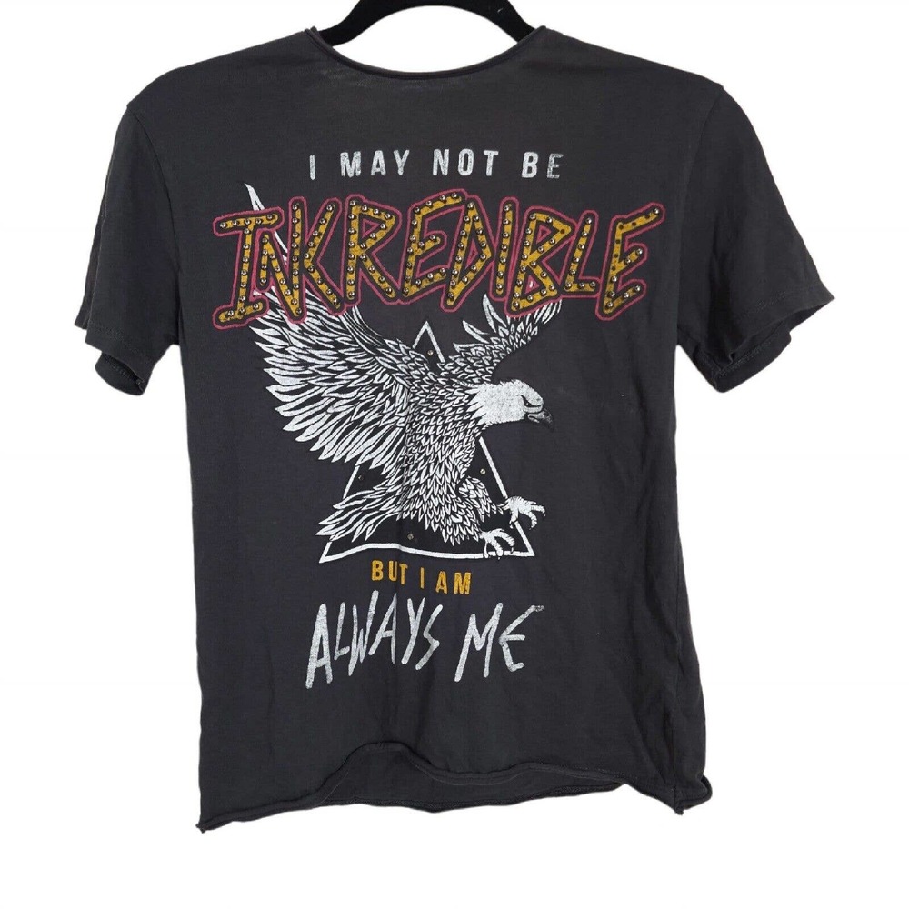 Zara Boys Graphic Tee Gray Studded Eagle Cotton T Shirt Top Vintage Style Sz 9